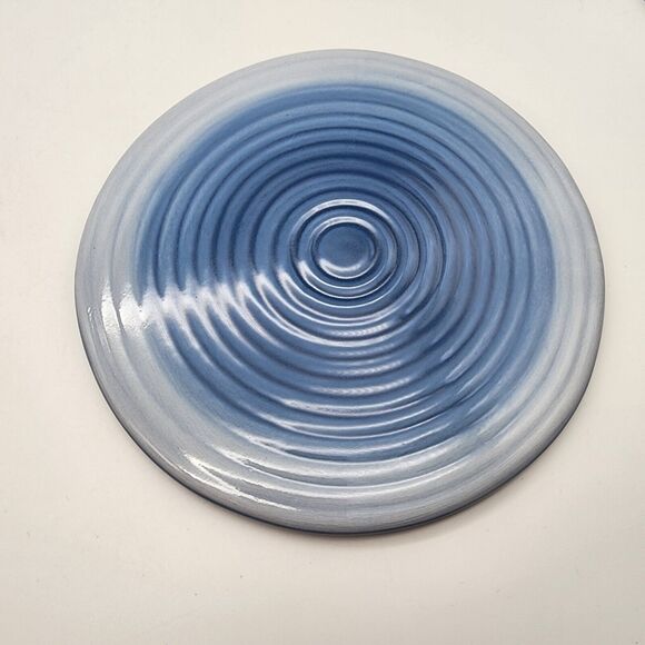 Hausenware Ceramic Blue Swirl Trivet 8" Round Footed Contemporary MCM Cottage - Picture 1 of 8